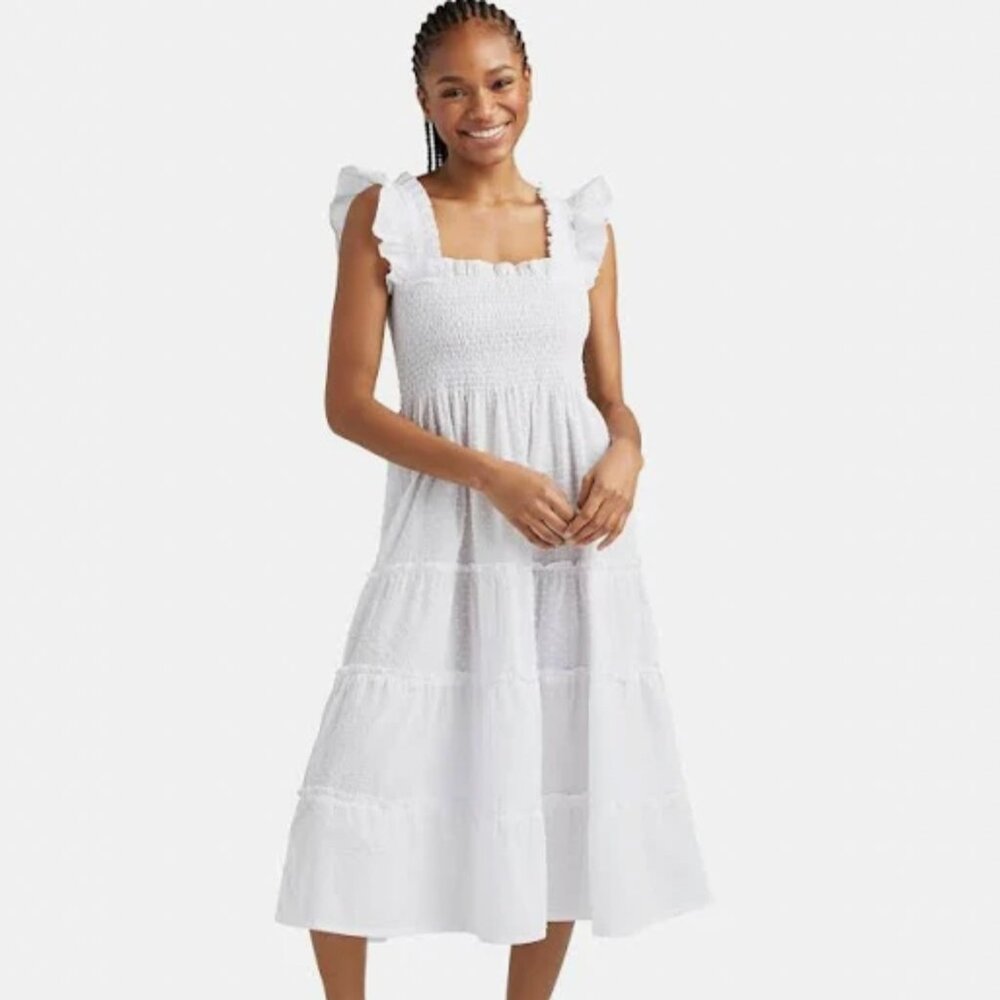 Hill House The Ellie Nap Dress White Swiss Dot Sheer, Size Small